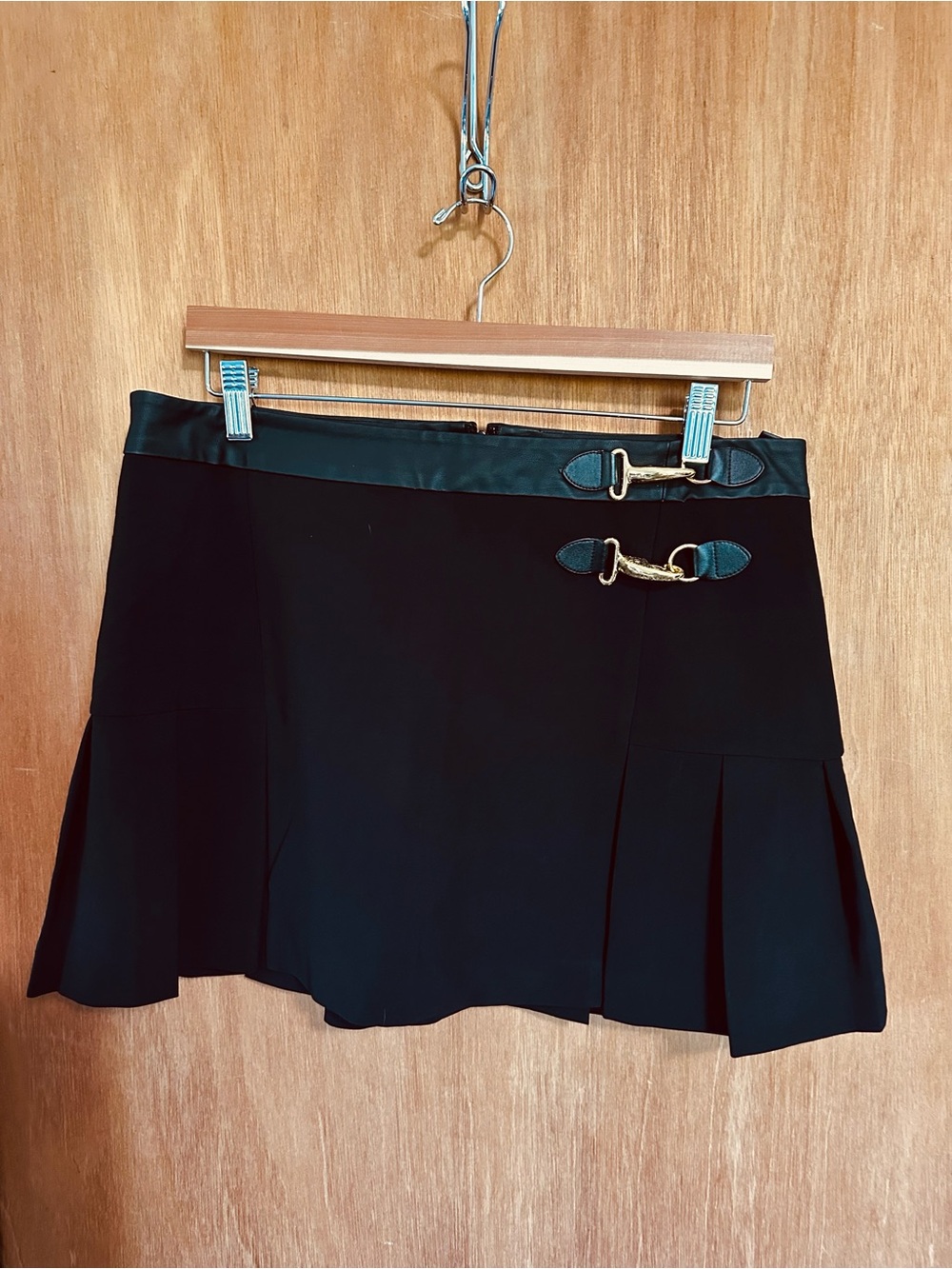 Express Black Mini Skirt with Gold Buckle Accents